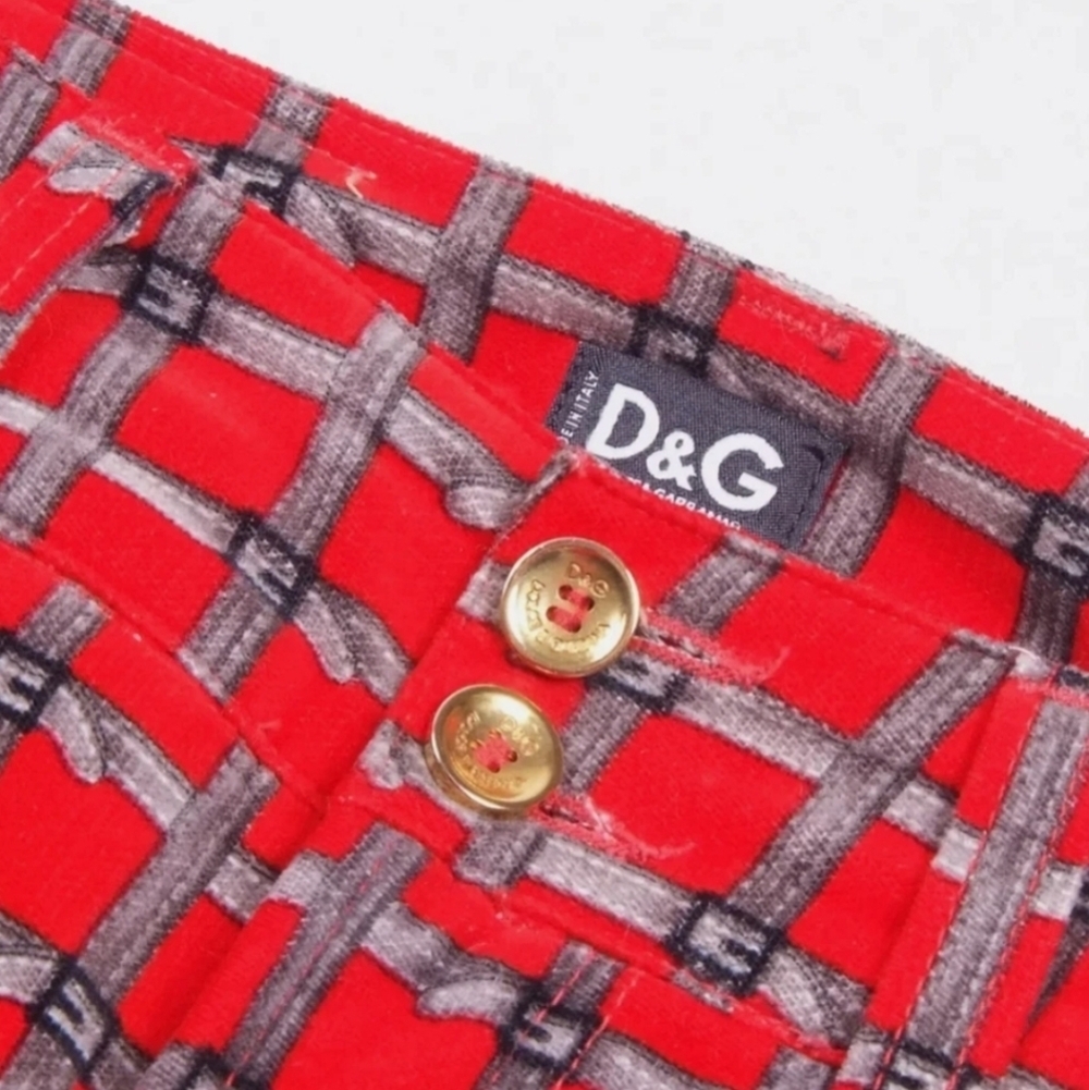 Dolce & Gabbana Vintage Red Velvet Patterned Pants Size 28. - Picture 9 of 16